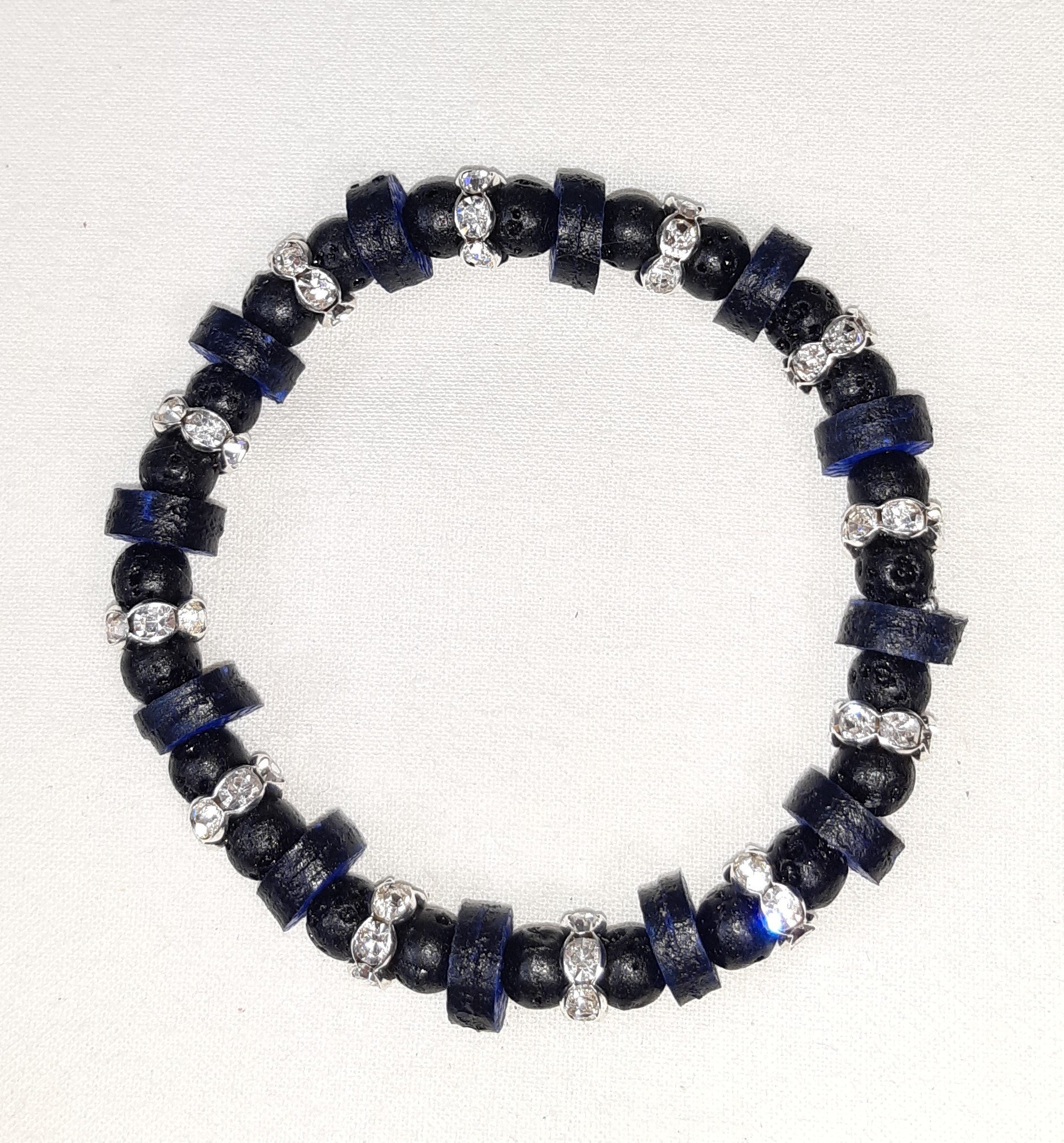 Bracelet bleu, cuir et strass