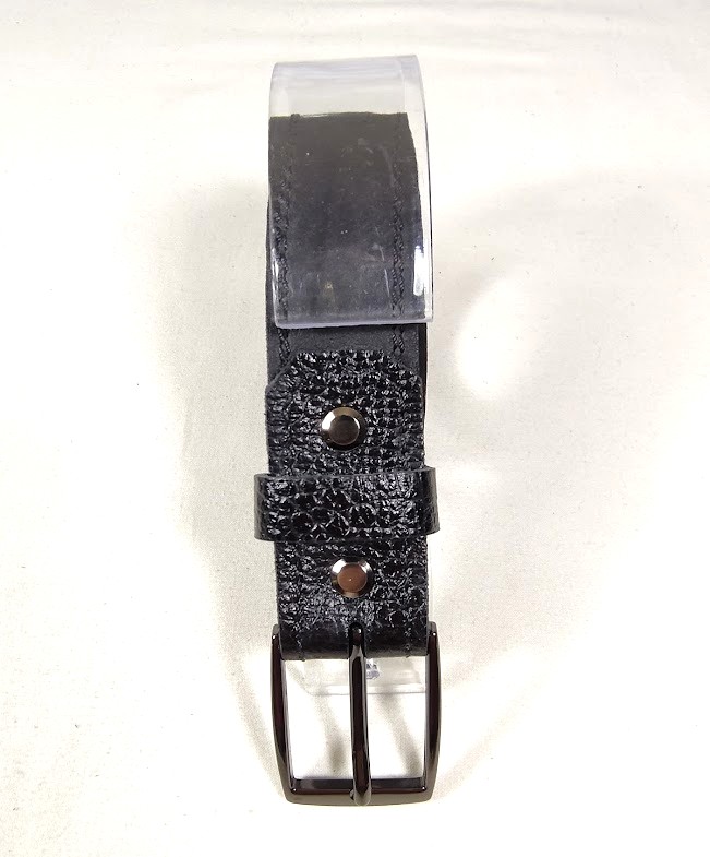 Ceinture pour Elle, cuir lisse et boucle m&eacute;tal coloris "canon de fusil".