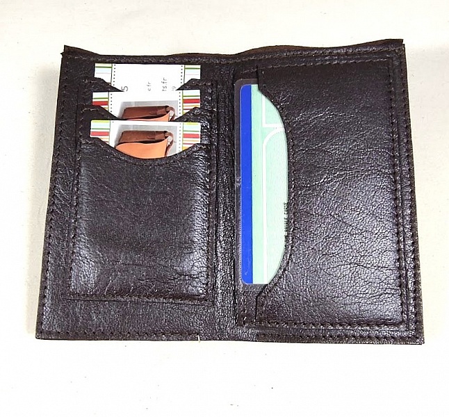 Porte feuilles porte cartes cuir marron fonc&eacute;