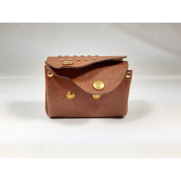 Portafoglio retr&ograve; in pelle di vacchetta granulata color nocciola