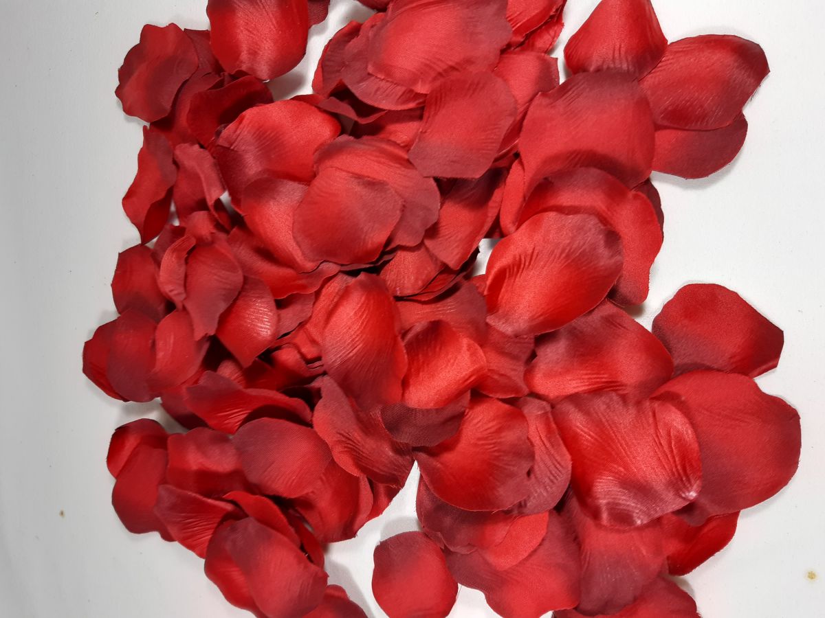 Petali di rosa in tessuto cloris fiammato rosso