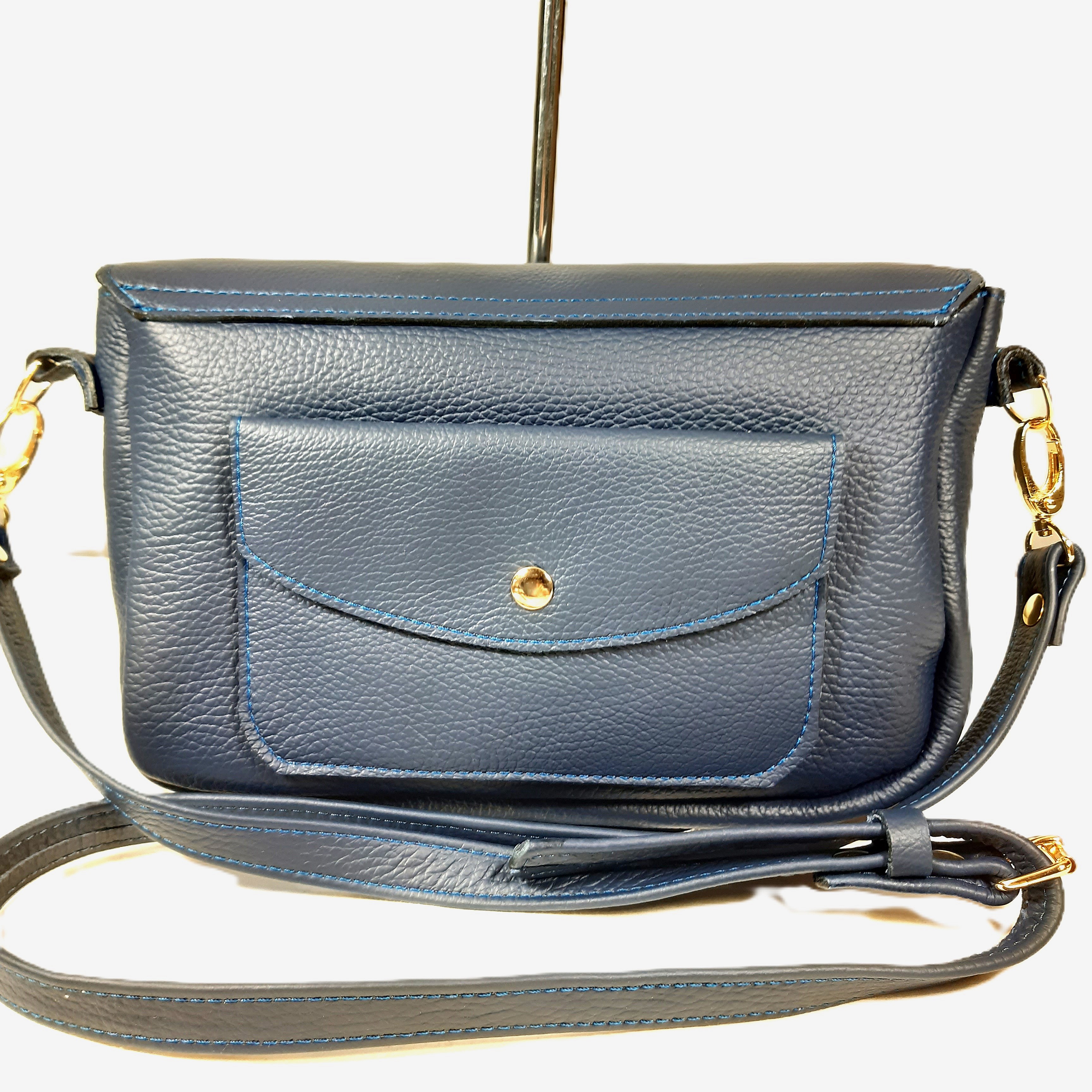 Sac baguette cuir bleu marine