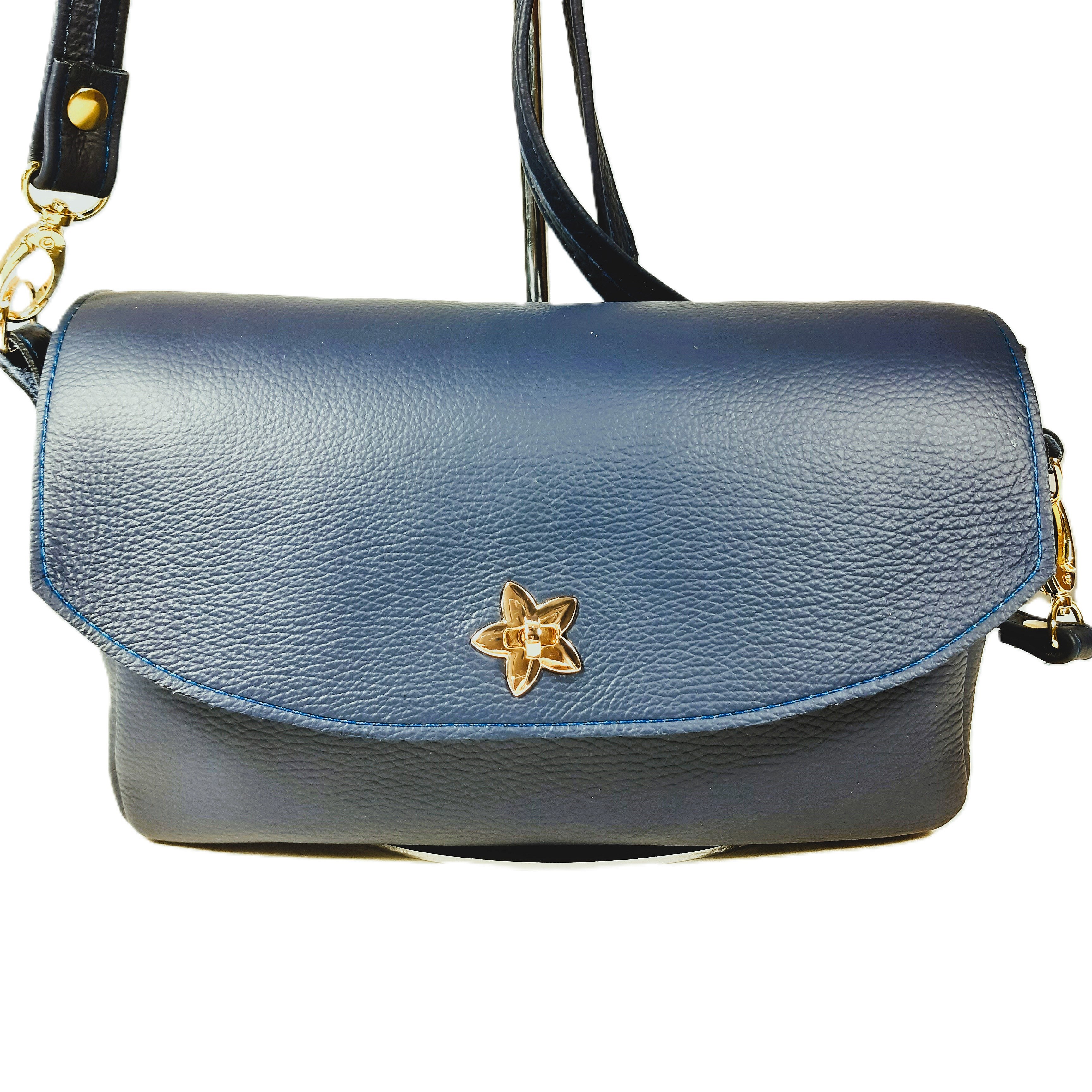 Sac baguette cuir bleu marine