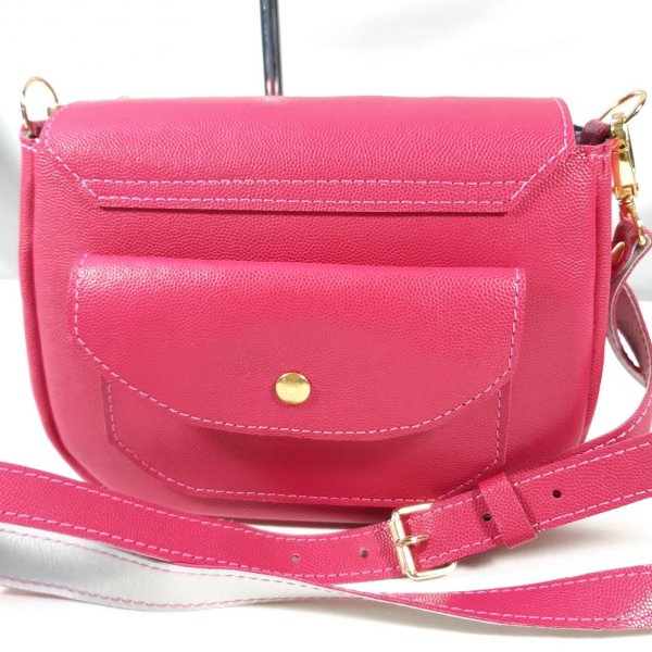 Borsa in pelle di vacchetta granulata rosa fucsia